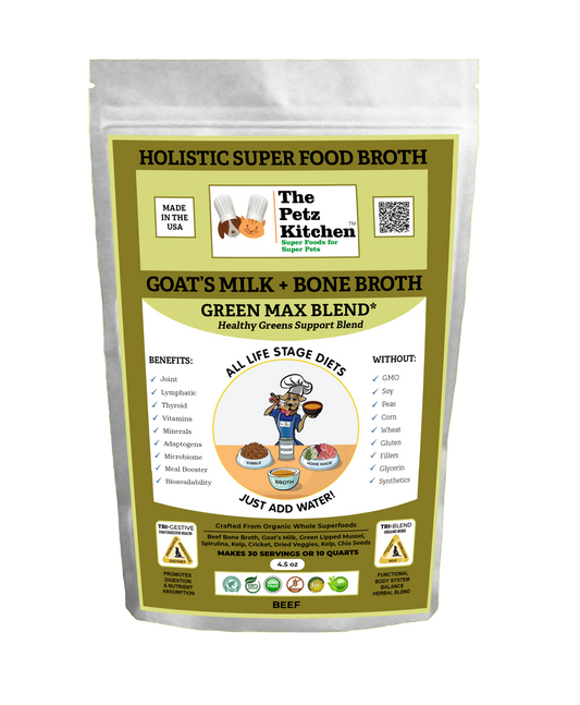 Natura Petz Organics - Goats Milk + Bone Broth Green Max Blend* Omega 3 & 6 Vitamin & Mineral Support* the Petz Kitchen Dog & Cat