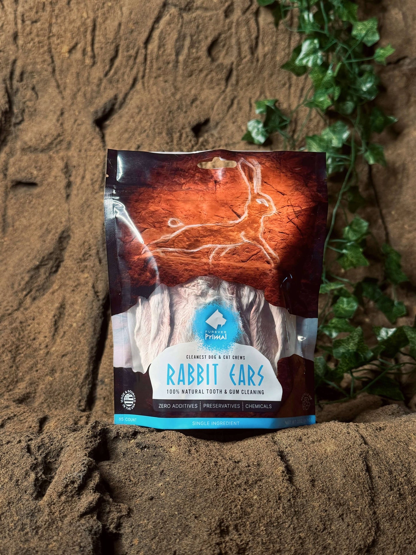 Furever Primal - Bag of 15 Dog/Cat Chew: Rabbit Ears Natural 1 Ingredient