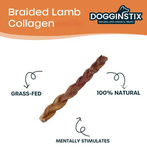 Dogginstix - 12" Braided Lamb Collagen Sticks