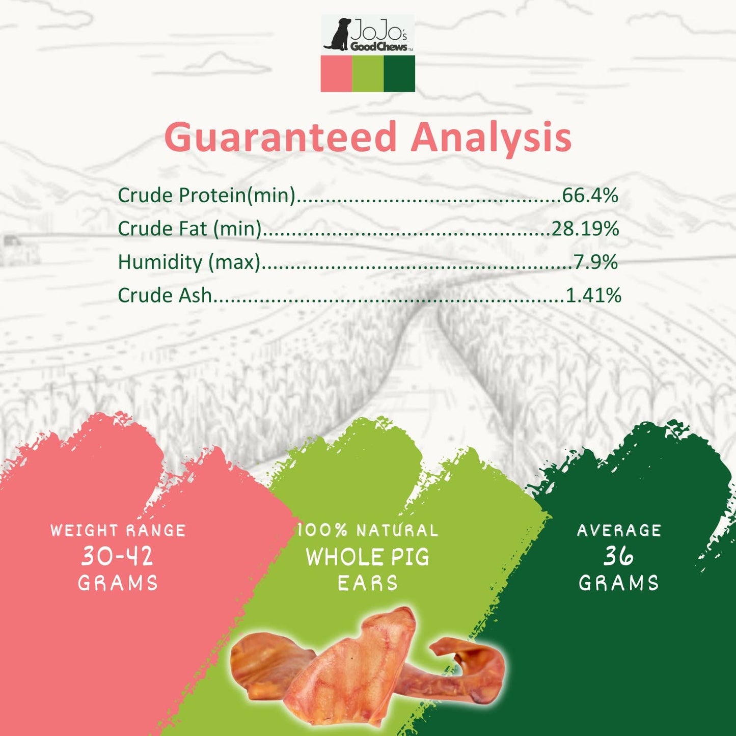 Jojo Modern Pets - Whole Pig Ears Dog Treats - All Natural Dog Chews (25/Bag)