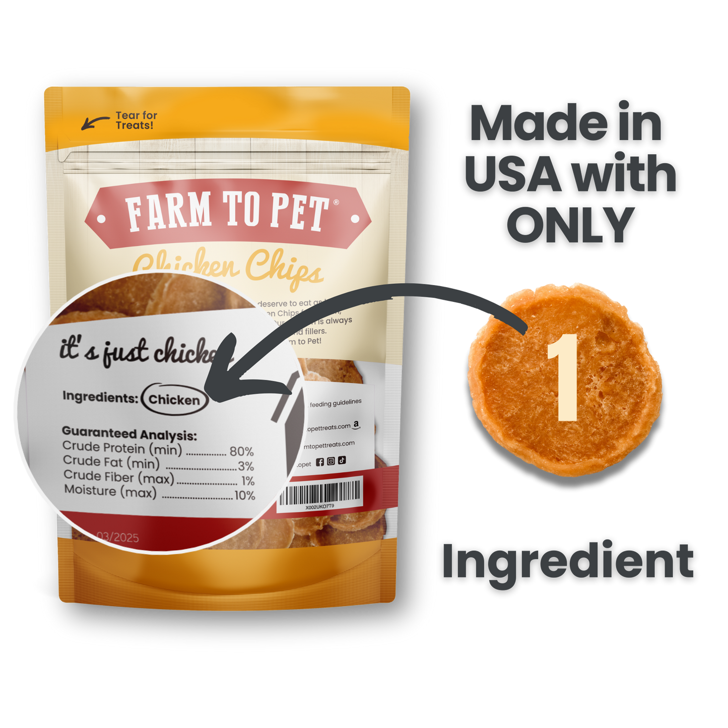 Farm to Pet Healthy Dog Treats - Farm to Pet Chicken Chips Healthy Dog Treats – 2 sizes