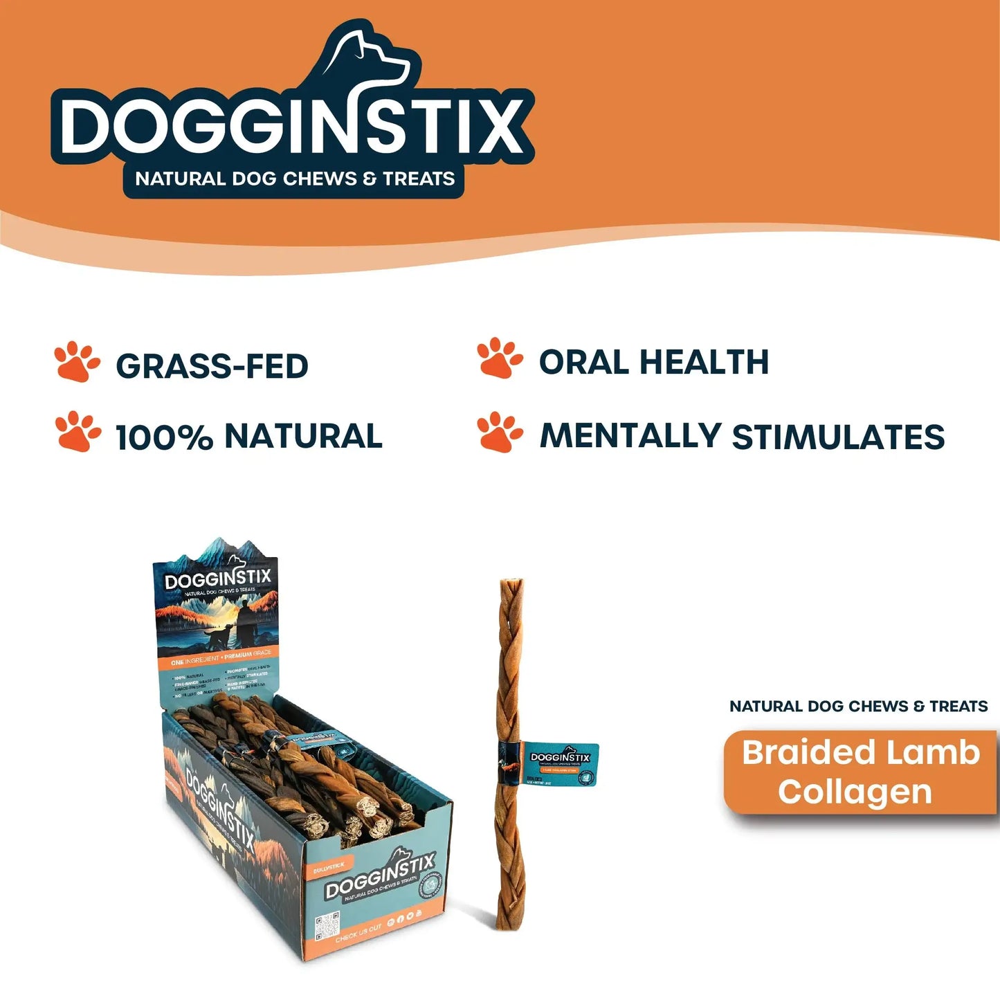 Dogginstix - 12" Braided Lamb Collagen Sticks