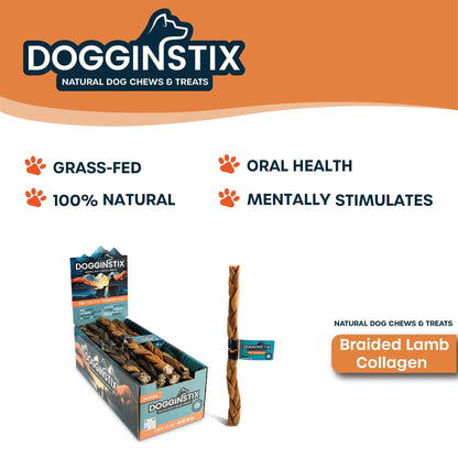 Dogginstix - 12" Braided Lamb Collagen Sticks
